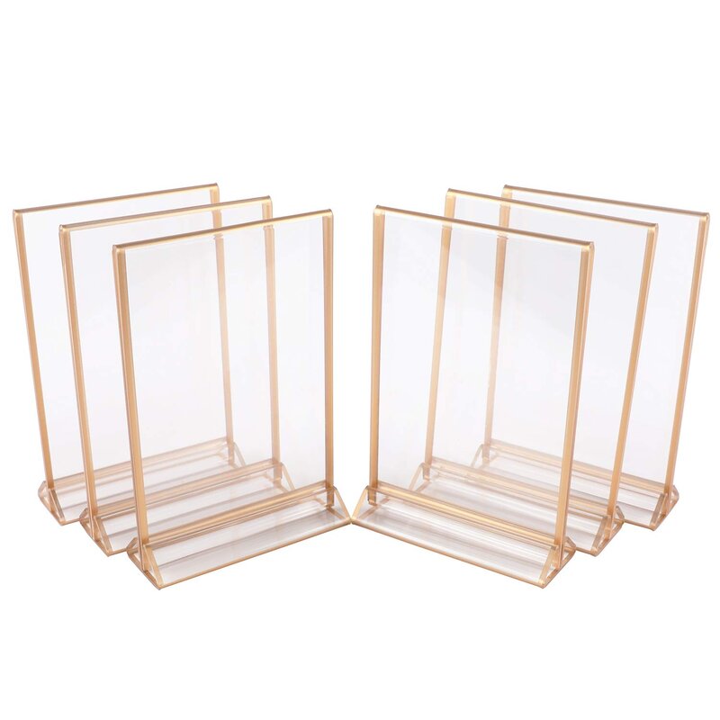 Honer Gold Picture Frames Double Sided 6 Pack Acrylic Gold Table Number Holders Clear Easel 1116